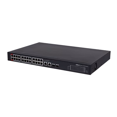 מתג רשת PoE לא מנוהל 24 יציאות עם הספק 240W Dahua DH-PFS3228-24GT-240-V2
